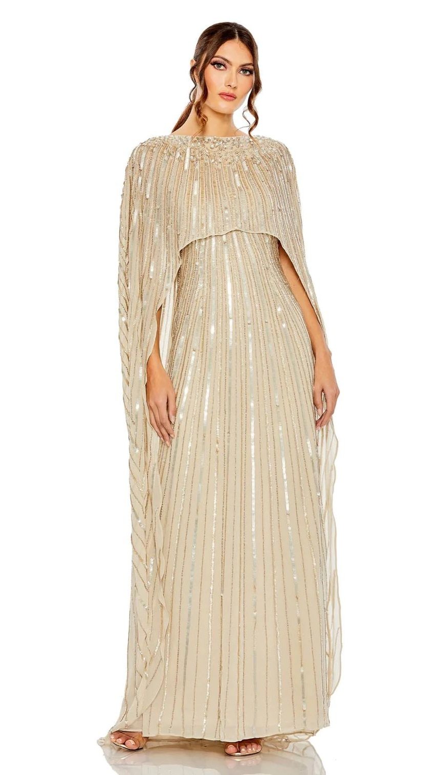 Embellished Column Cape Gown