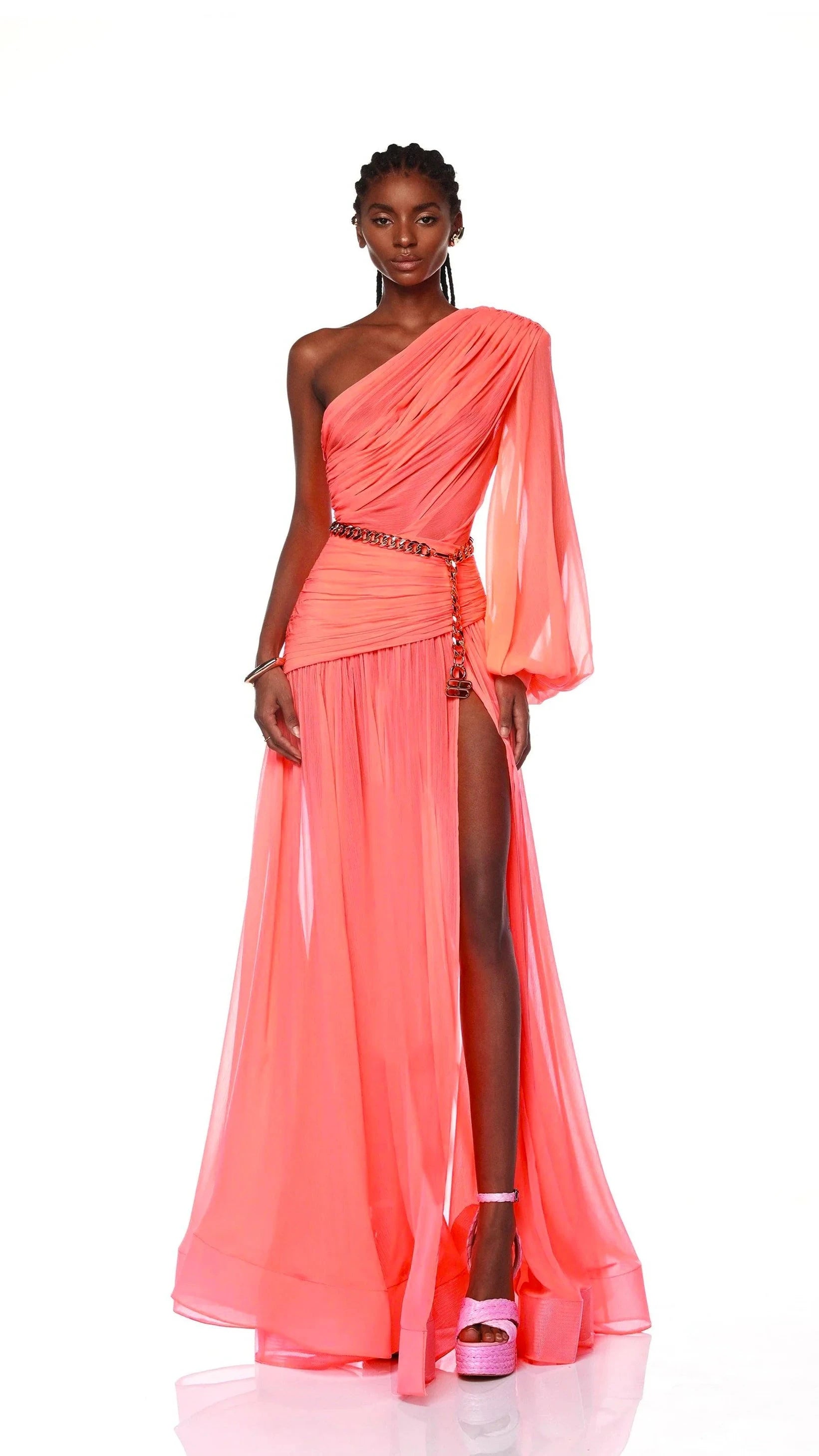 Jafari One Sleeve Coral Gown