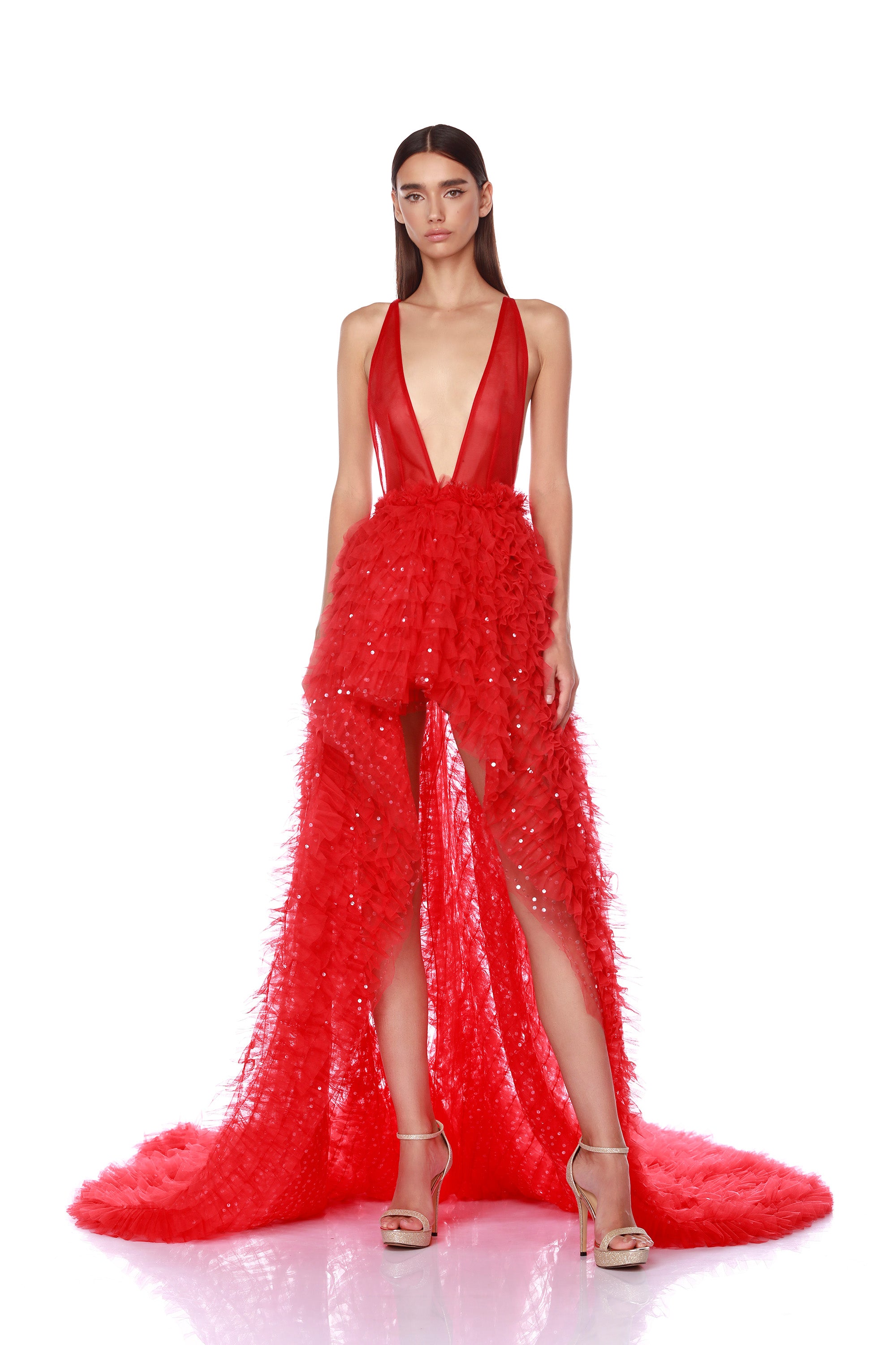Natasha Red High Low Gown